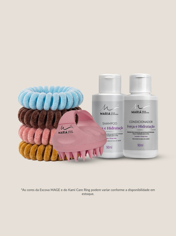 Shampoo e Condicionador Força e Hidratação 90 ml + Escova MAGE + Kami Care Ring