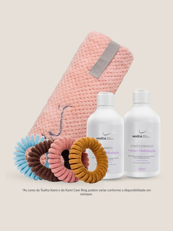Shampoo e Condicionador Força e Hidratação 300ml + Toalha Kami e Kami Care Ring