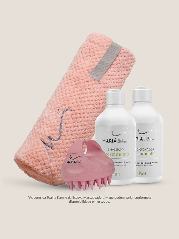 Toalha Kami + Escova Mage + Shampoo e Condicionador 300ml